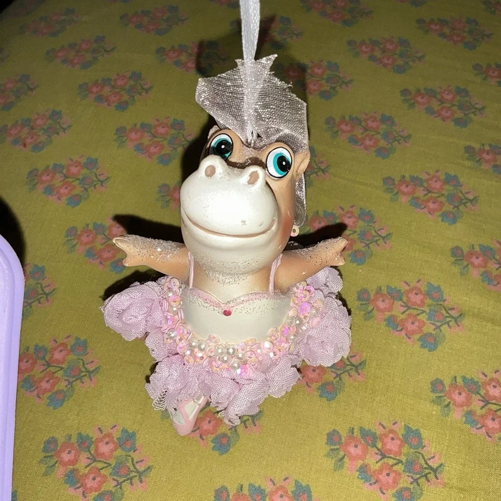 Dancing Ballerina Glitter Hippo Tutu Christmas Ornament‎ New With Tags